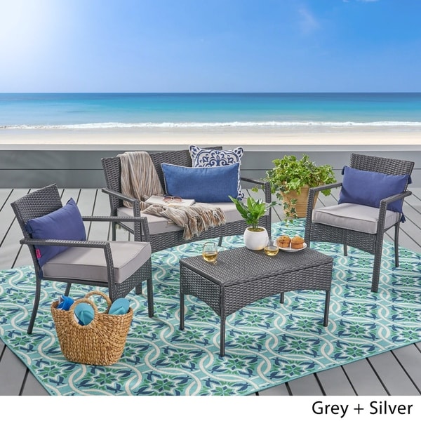 Cancun Outdoor 4piece Wicker Chat Set by Christopher Knight Home