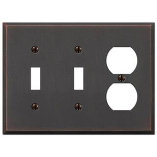 AMERELLE Manhattan 3 Gang 2-Toggle and 1-Duplex Metal Wall Plate - Aged Bronze 68TTDDB