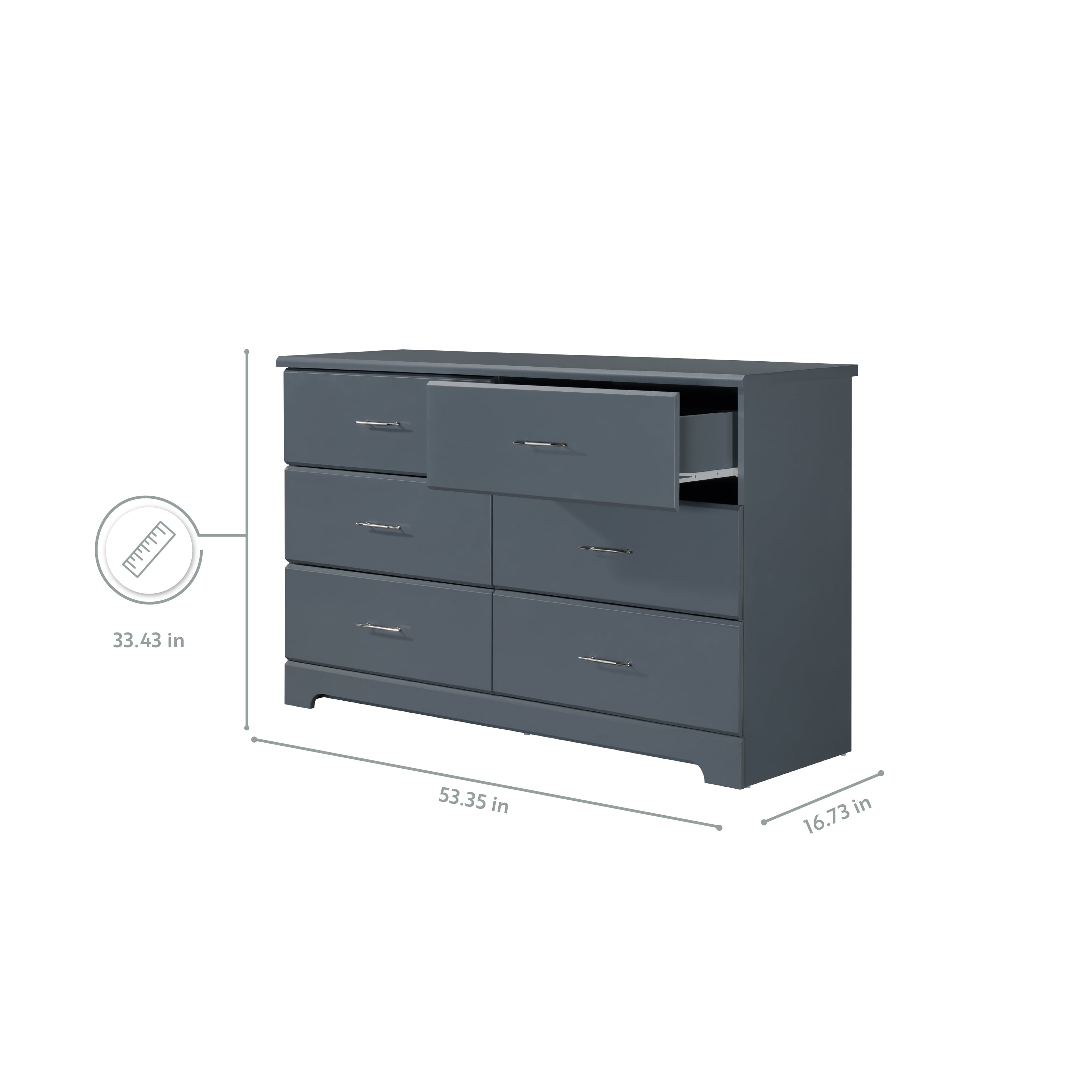 Storkcraft Brookside 6 Drawer Modern Double Dresser Gray