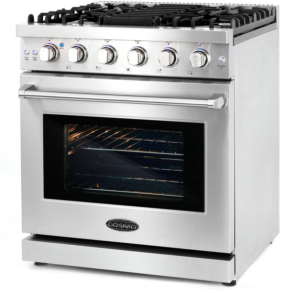 Cosmo 30 in. 4.55 cu. ft. Commercial-Style Gas Range with Convection Oven in Stainless Steel with Storage Drawer COS-EPGR304