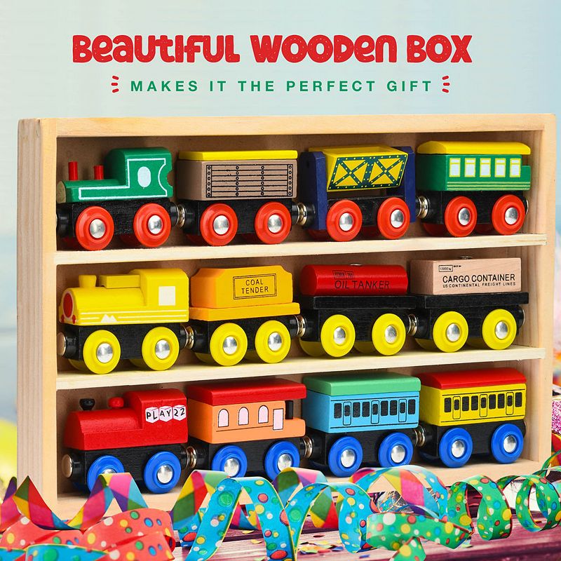 Wooden Train Set 12 PCS - Toy Train Sets For Kids Toddler