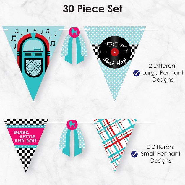 Big Dot Of Happiness 50 x27 s Sock Hop Diy 1950s Rock N Roll Party Pennant Garland Decoration Triangle Banner 30 Pieces