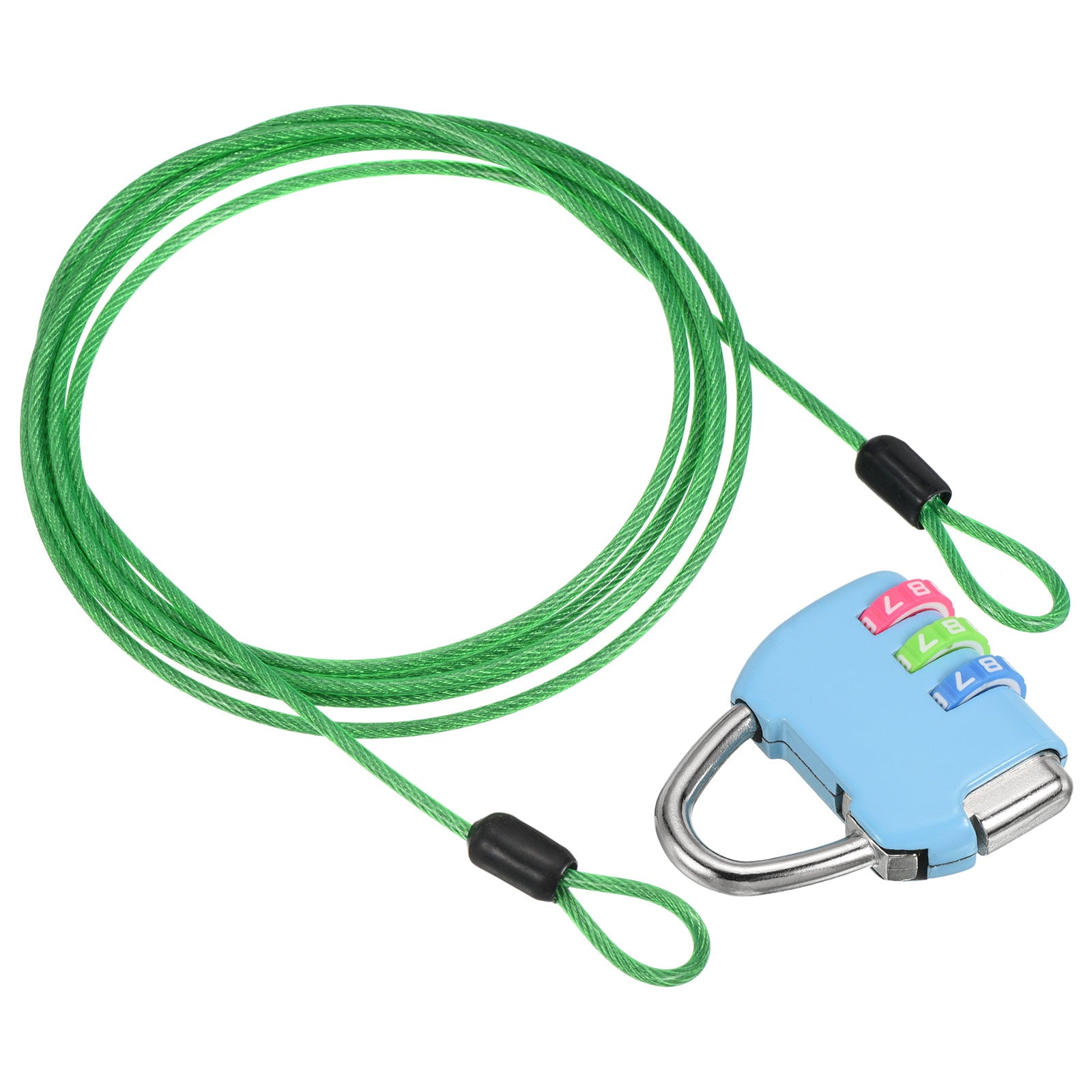 3 Digit Combination Padlock 6.5Ft Security Cable Bike Chain Lock， Green 1 Set