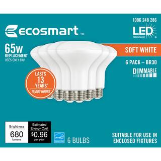 EcoSmart 65-Watt Equivalent BR30 Dimmable ENERGY STAR LED Light Bulb Soft White (6-Pack) A20BR3065WESD26