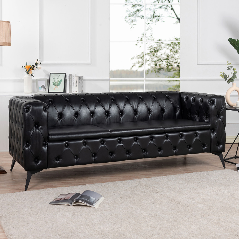 Gewnee 84.06 quotWidth Traditional Square Arm Removable Cushion 3 Seater Sofa   Modern   Sofas   by GEWNEE INC  Houzz