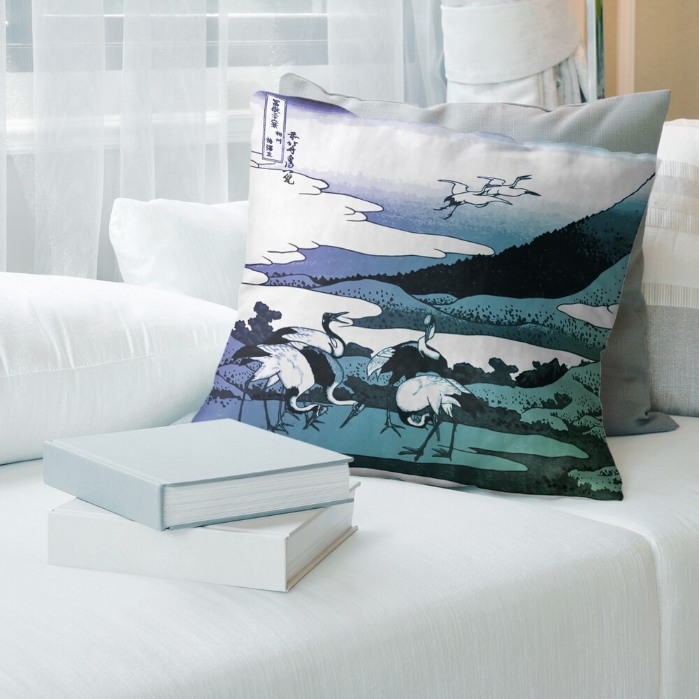 Porch   Den Katsushika Hokusai 'Japanese Cranes' Throw Pillow