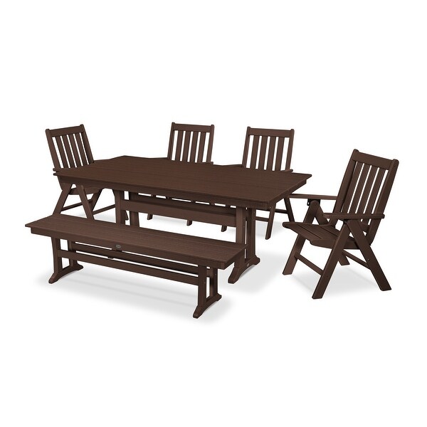 POLYWOOD Vineyard 6Piece Farmhouse Folding Dining Set with Bench