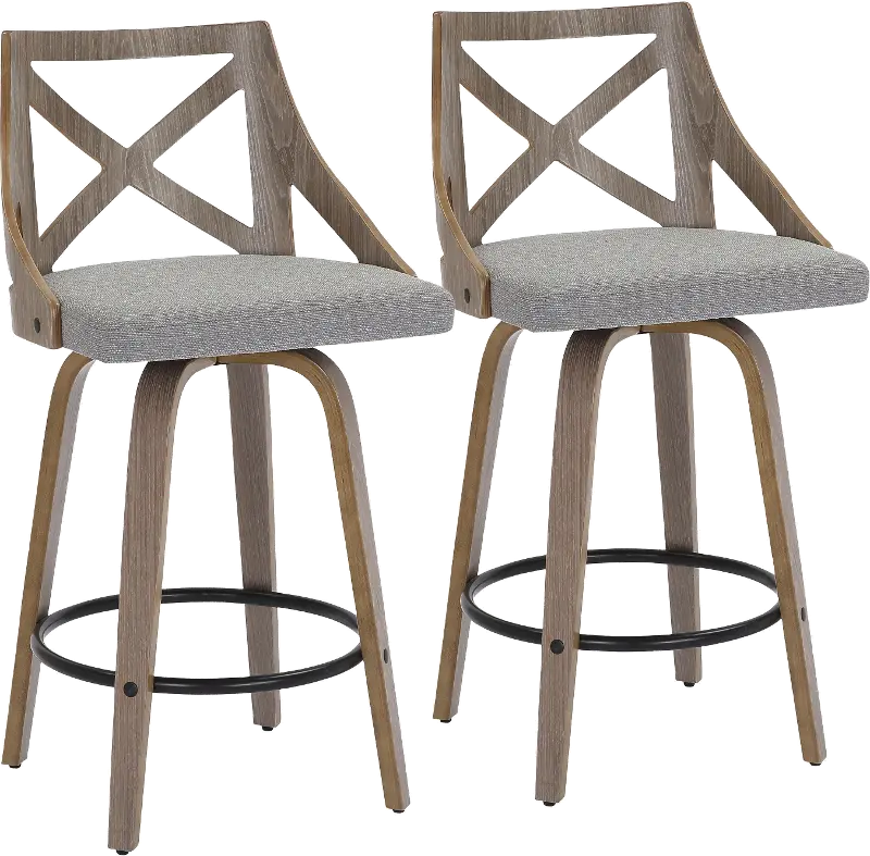 Charlotte Gray and Light Gray Wood Counter Stool， Set of 2