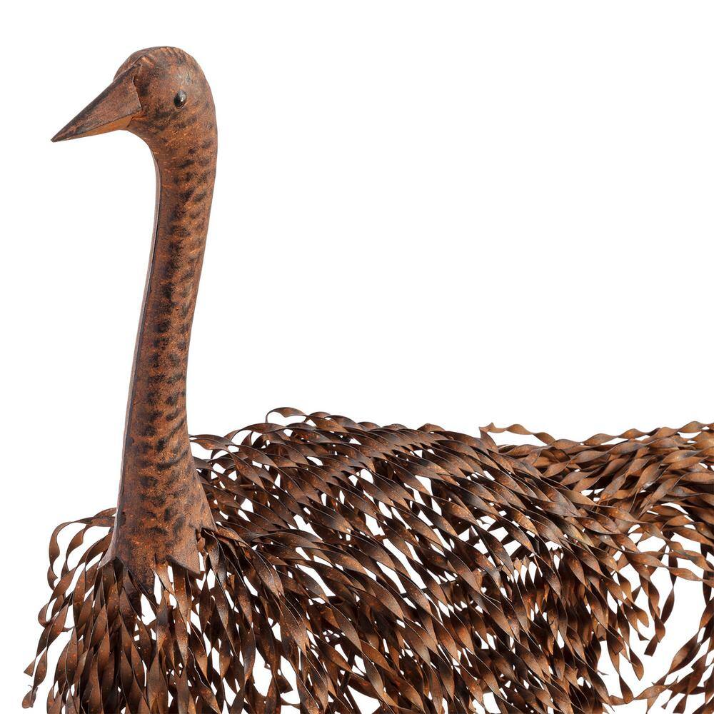 Alpine Corporation 45 in. Tall Outdoor Metal Peaking Ostrich Standing Yard Statue Decoration JUM282