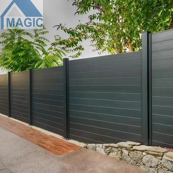 Powder coated black garden decorative welded blade aluminum slat 3D fence panels