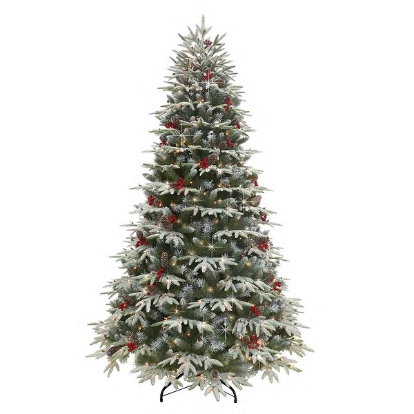 Puleo International 6.5 ft. Prelit Flocked Halifax Fir Artificial Christmas Tree