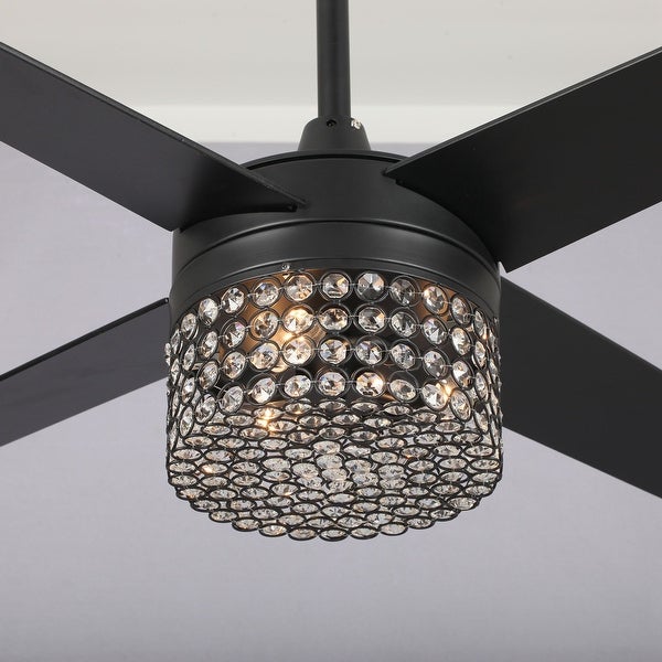 48 in. Indoor Modern Black Crystal Chandelier Ceiling Fan with Remote and Light Kit - Overall: 48