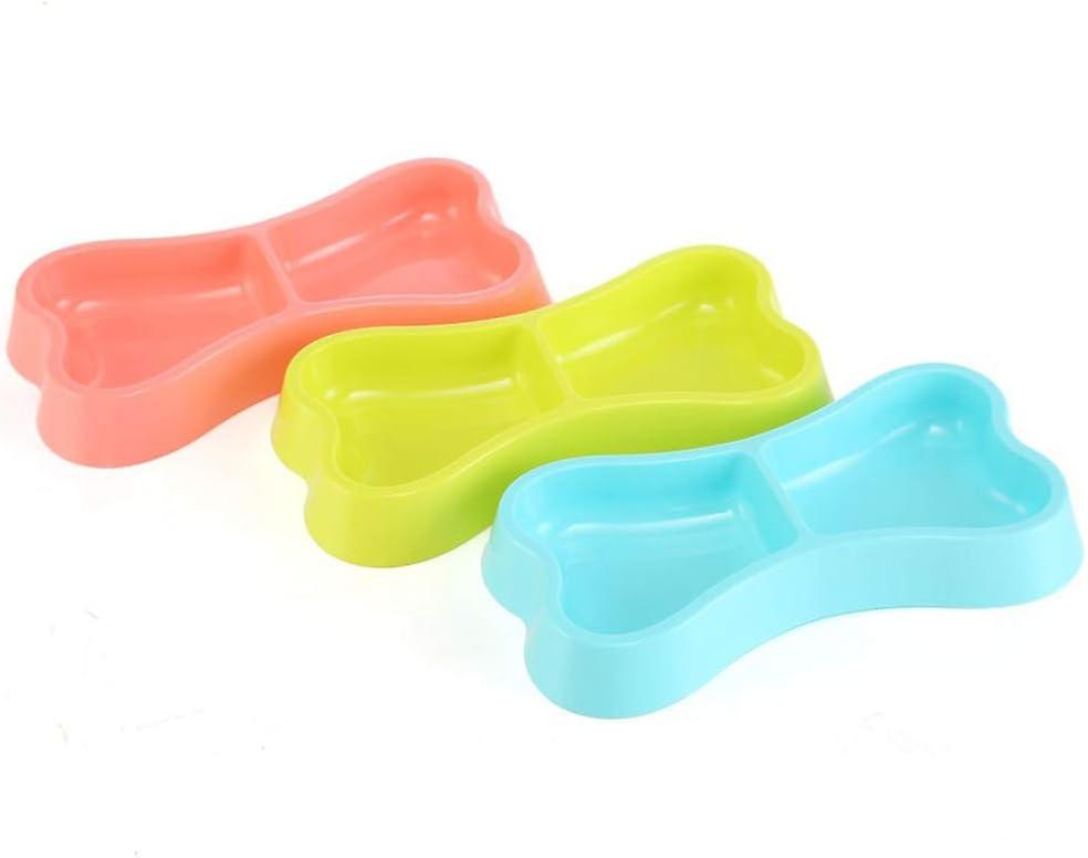 Bone Shape Pet Dog Double Bowls， Portable Puppy Water Food Feeder， Plastic Skid-proof Pet Feeding Bowl For Cats And Dogs (green) Green -