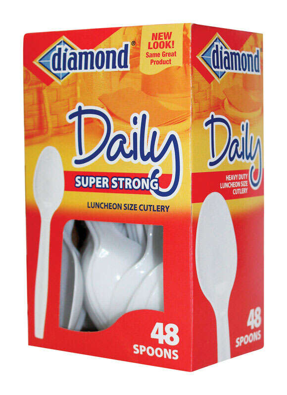 Diamond White Plastic Heavy Duty Spoons 48 pk