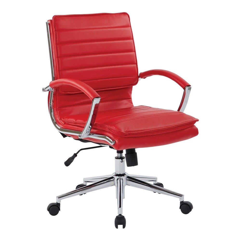 Faux Leather Chair/ Chrome Base Mid back Professional Managers Chair w/ Removable Sleeves