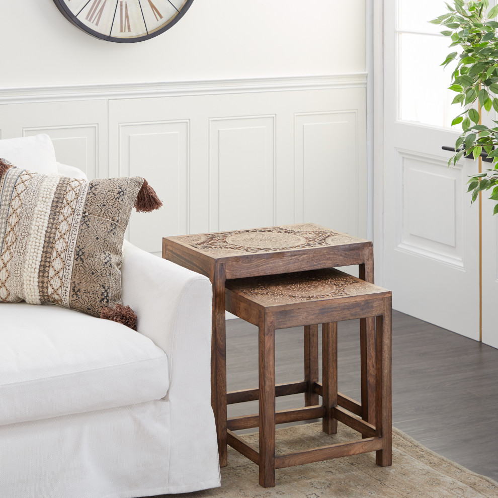 Eclectic Brown Wood Accent Table 22363   Mediterranean   Coffee Table Sets   by Brimfield  ampMay  Houzz