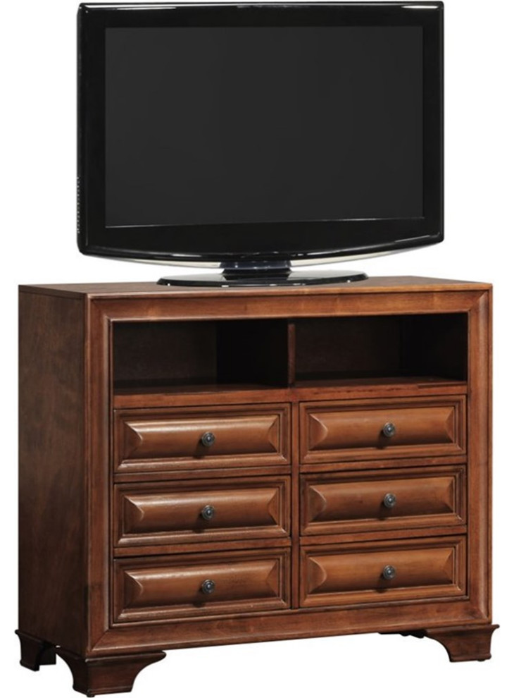 Bowery Hill Transitional Wood 6 Drawer TV Stand in Oak Finish   Transitional   Entertainment Centers And Tv Stands   by Homesquare  Houzz