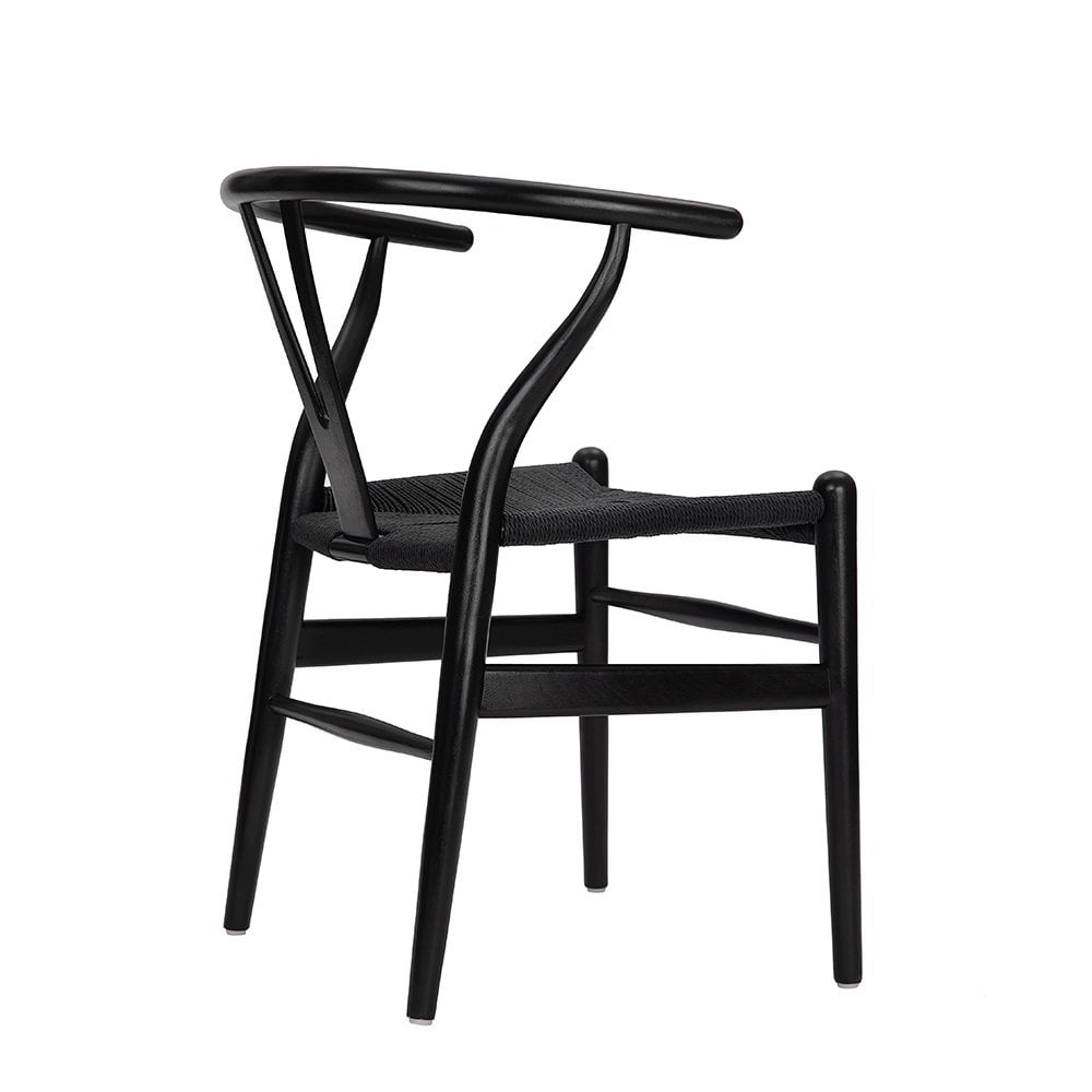 Tomile Mid Century Modern black wood wishbone dining chair， Solid Wood Chair for kitchen and Office(black rattan seat)