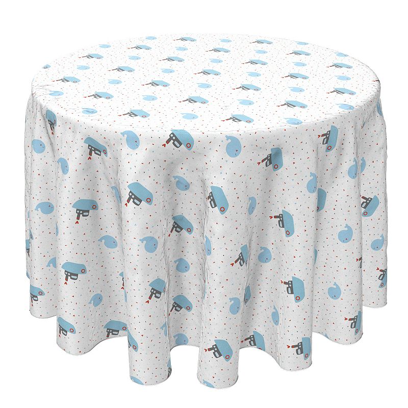 Round Tablecloth， 100% Cotton， 60 Round， Ships and Whales