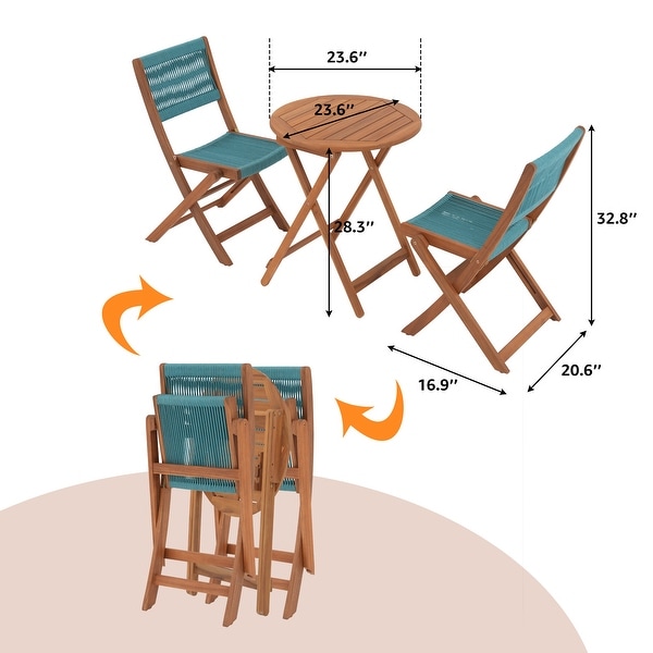 3piece Folding Wood Patio Bistro Set