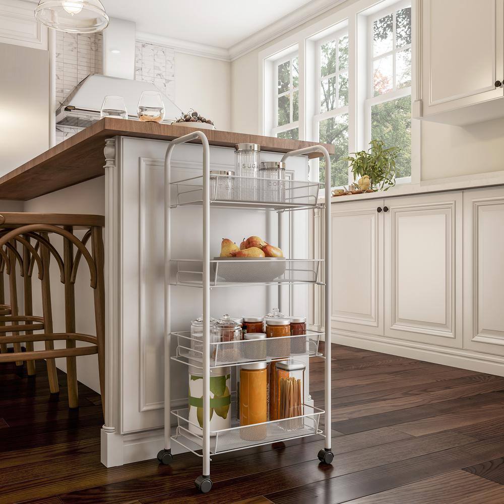 Lavish Home 4-Tier Metal Wheeled Narrow Storage Shelf Organizer Cart HW0500035