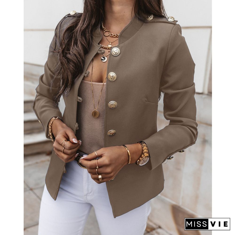 New Women Blazers Coat Long Sleeve Button Suits Coat Slim Office Lady Slim Jacket Blazer