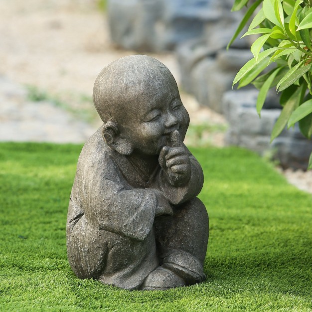 Weathered Brown Mgo Quiet Little Buddha Monk Garden Statue