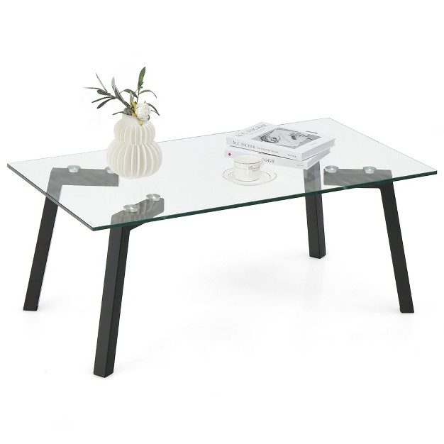 Costway Tempered Glass Coffee Table Modern Center Table With Metal Frame For Living Room