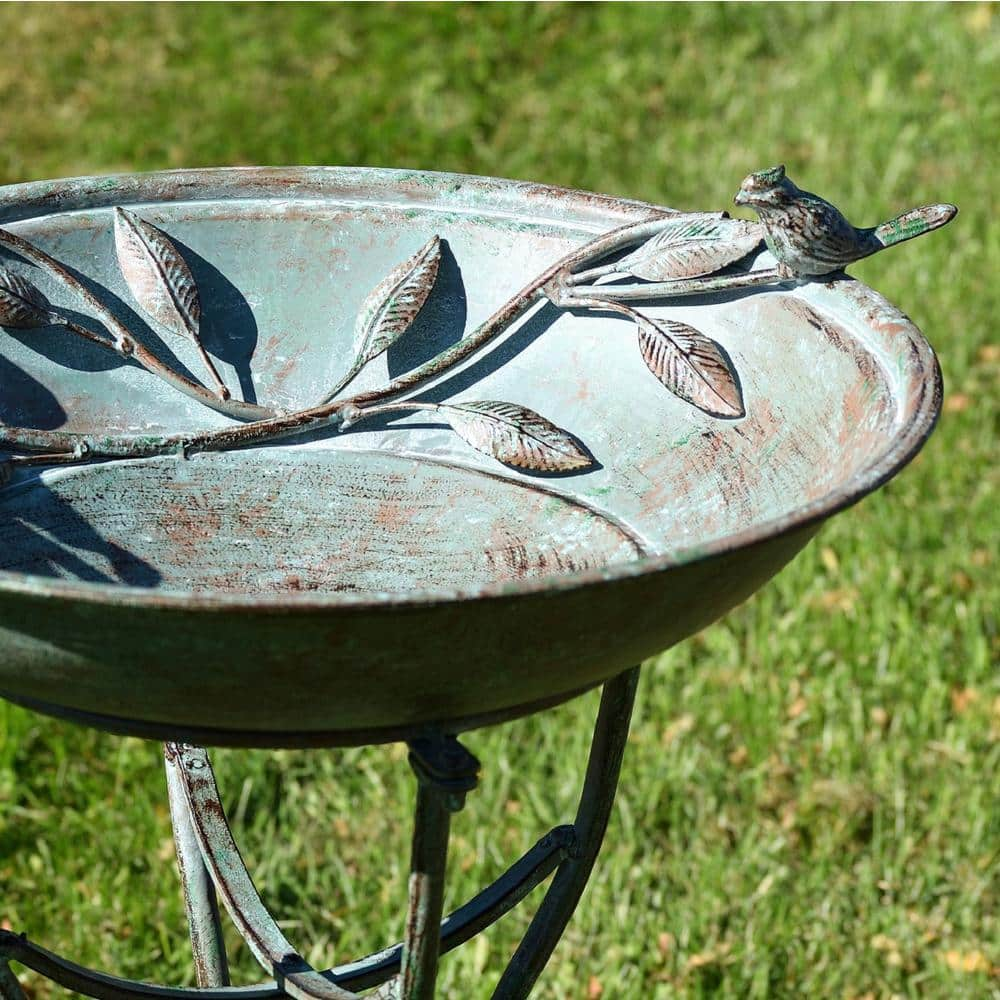 Zaer Ltd. International 2 Birds Iron Birdbath with Frosted Verdi Green ZR180387-VG