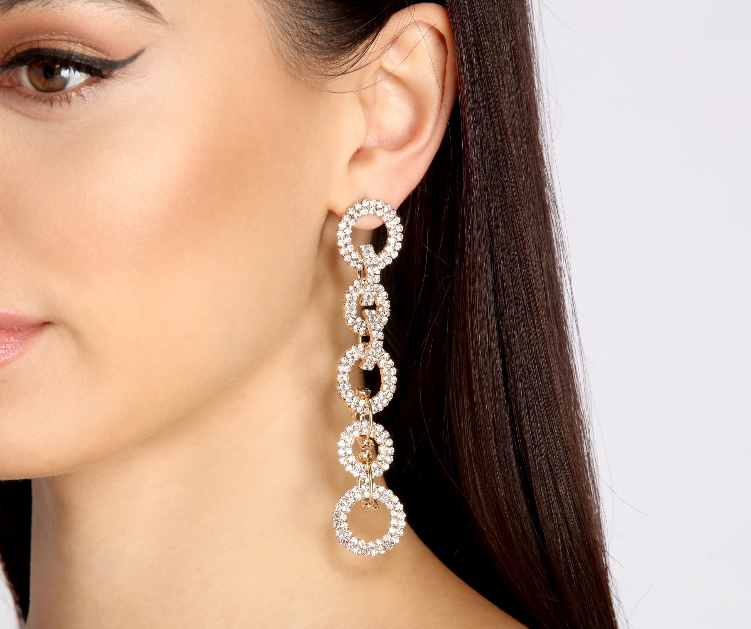 Drop Link Rhinestone Duster Earrings