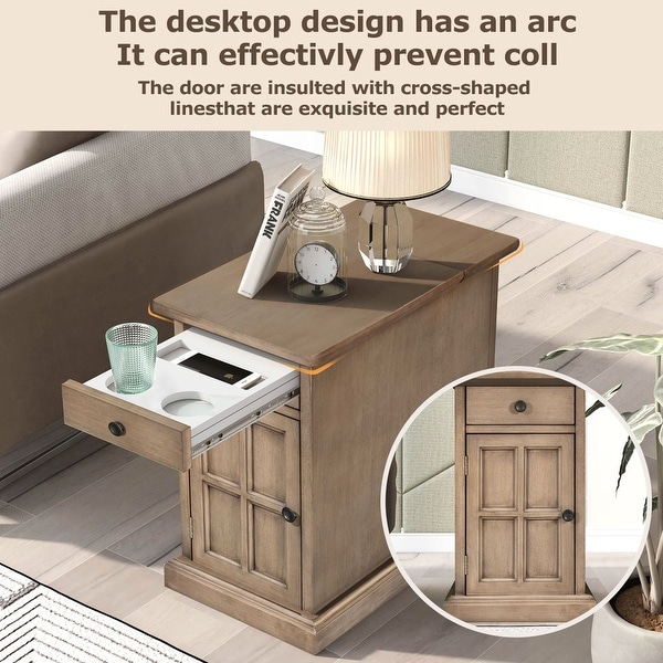 Livingroom Side Table End Table with USB Ports Drawer with cup holder