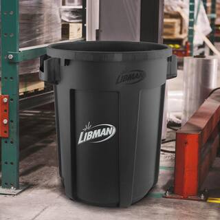 Libman Heavy-Duty 32 Gal. Black Round Vented Trash Can with Lid 1385