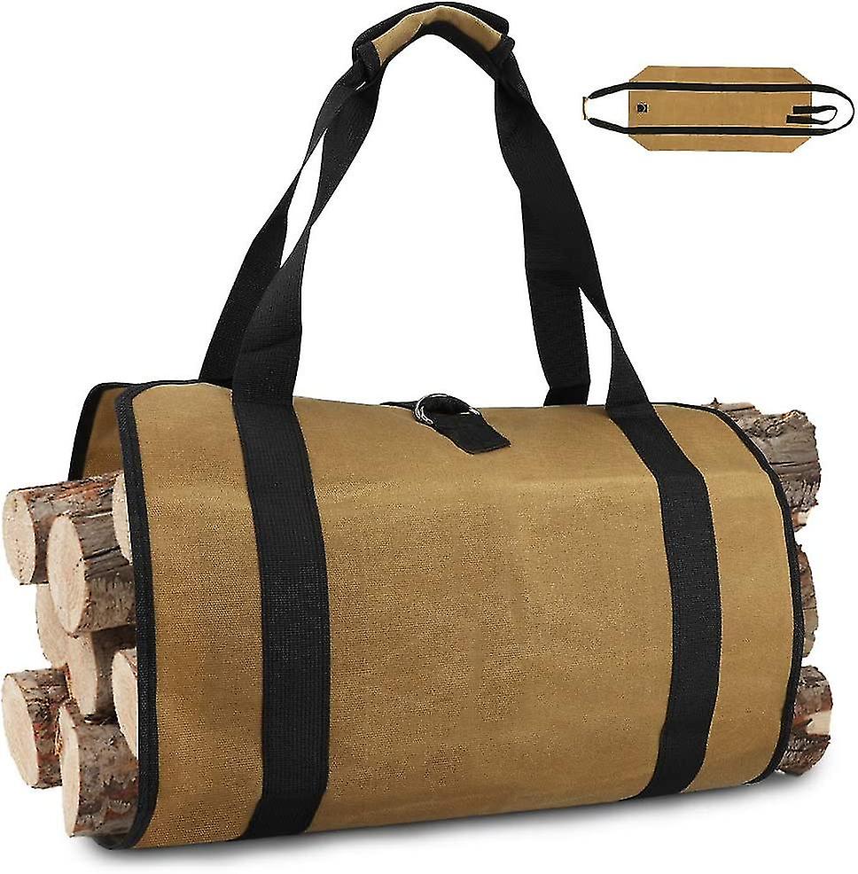 Canvas Log Bag Fireplace Firewood Storage Bag Large Capacity Outdoor Log Holder Waxed Wood Log Holder With Handles Sturdy Wooden Carry Bag(98*45cm)