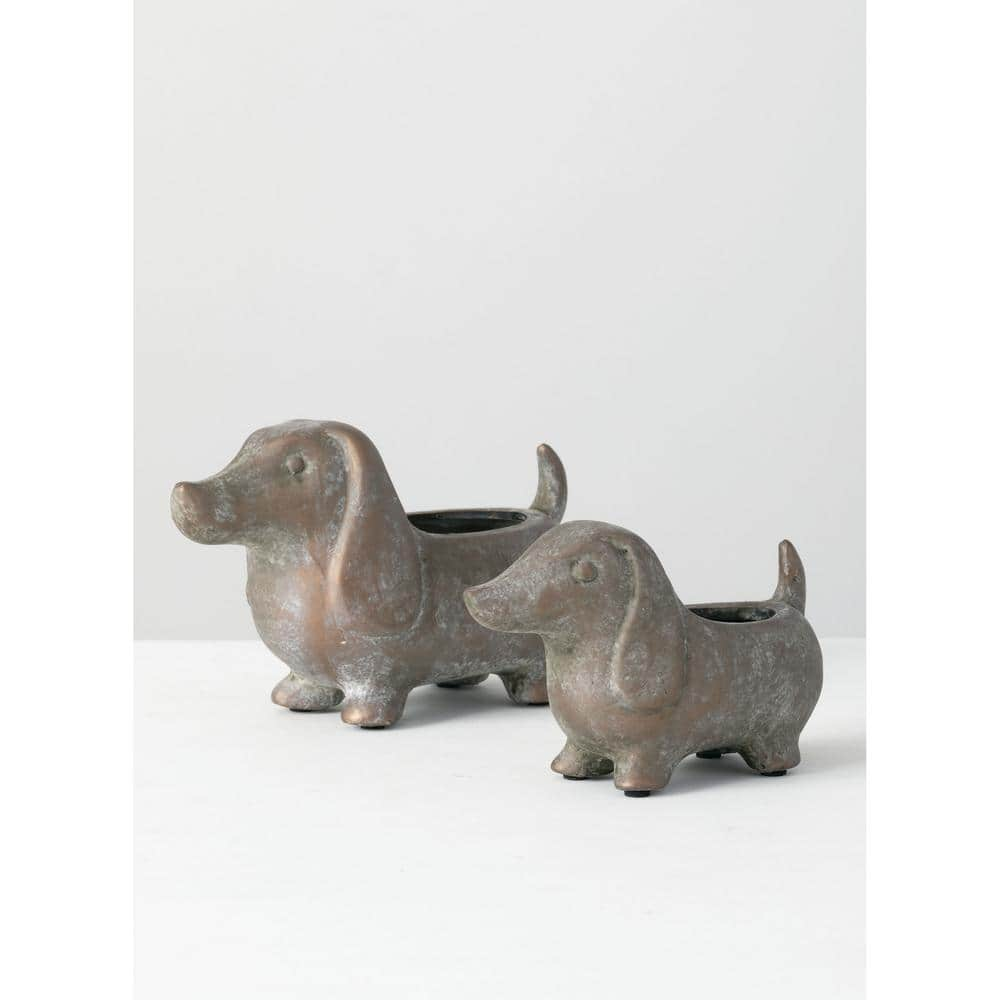 SULLIVANS 5.5quot and 4.5quot Brown Ceramic Dachshund Planter (Set of 2) CM2886