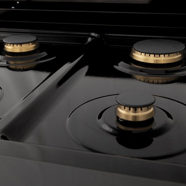 ZLINE Dual Fuel Range in Black Stainless Steel with Brass Burners