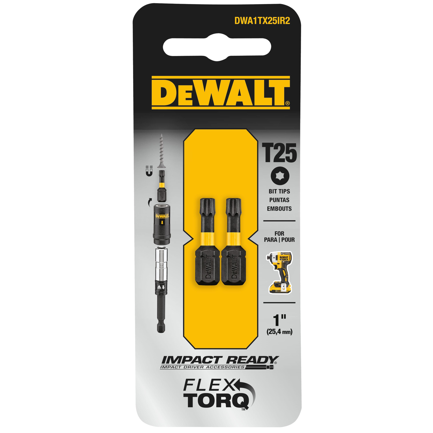 DW Impact Ready Torx T25 X 1 in. L Screwdriver Bit Black Oxide 2 pc