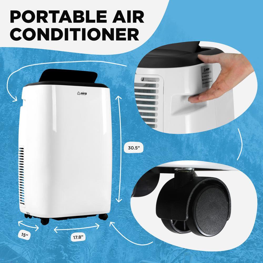 AIRO COMFORT 8000 BTU 115Volt Portable Air Conditioner Cools 350 sq ft with Dehumidifier Function and LCD Remote White