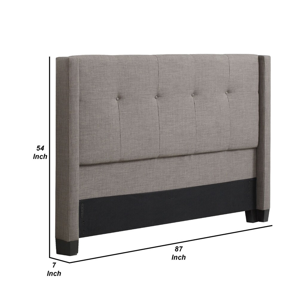 Adams King Size Headboard  Adjustable Metal Legs  Tufted Linen  Grey