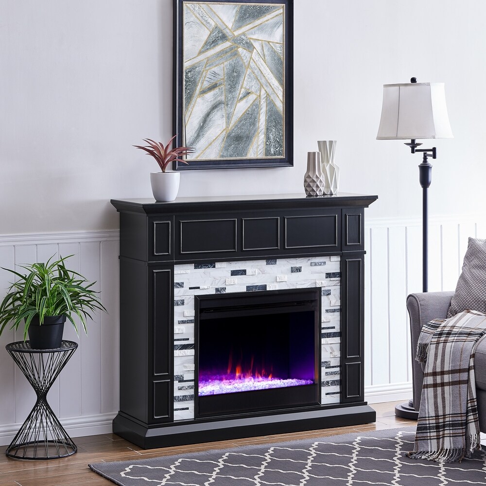 SEI Furniture Dre Contemporary Black Wood LED Color Changing Fireplace