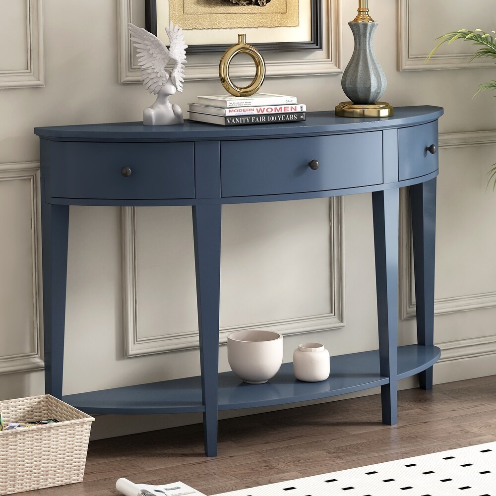 Modern Curved Console Table Solid Wood Sofa Table with 3 Drawers and 1 Shelf  End Table for Hallway  Entryway  Living Room