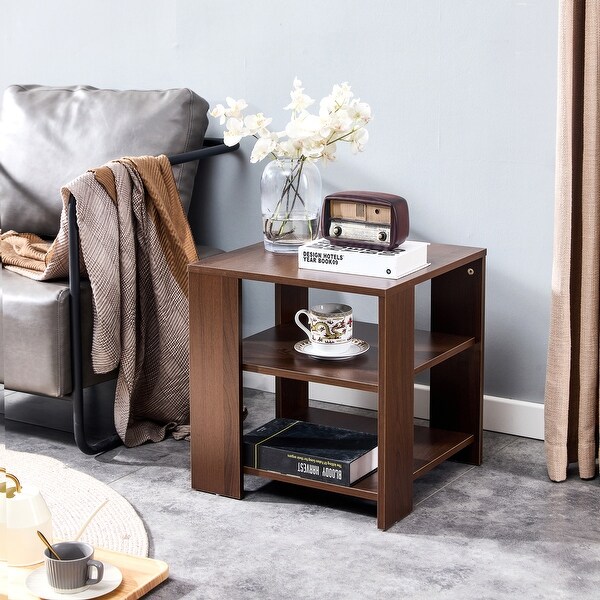 Square wooden Side Table，3-tier End Table