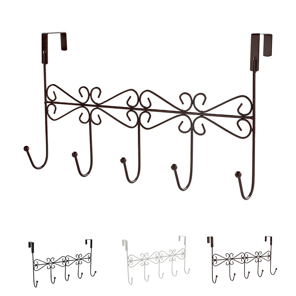 SANAG 2PCS Over The Door Hanger Rack with 5 Hooks Decorative Metal Coat Hat Holder for Home Office - Black