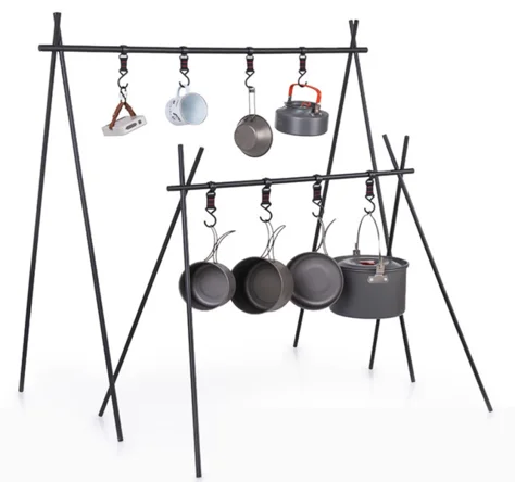 Wholesale Outdoor Hanging Rack Camping Portable Folding Hanger Picnic Storage Tripod Pot Holder Hanger Bracket With Hook