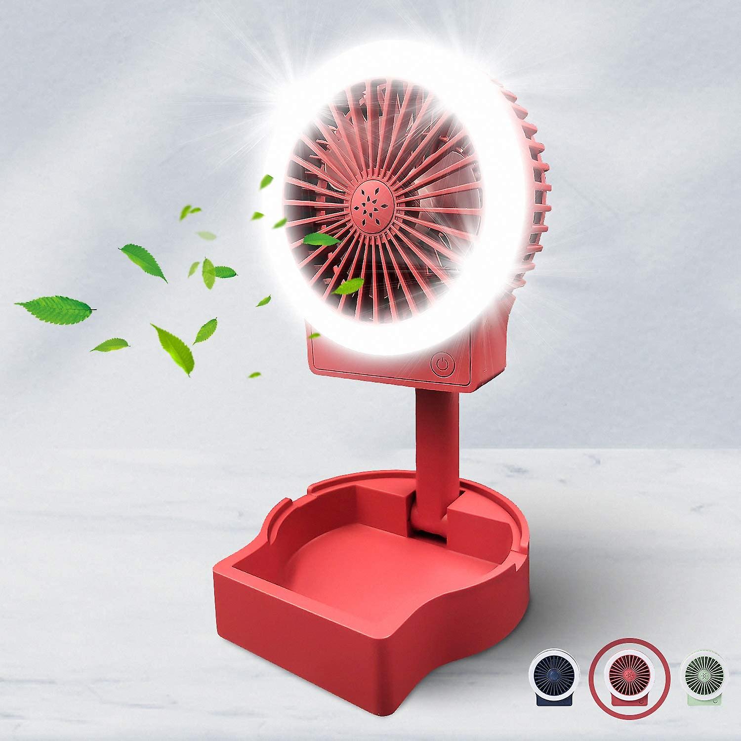 Usb Rechargeable Mini Desktop Fan With Fill Light (red)