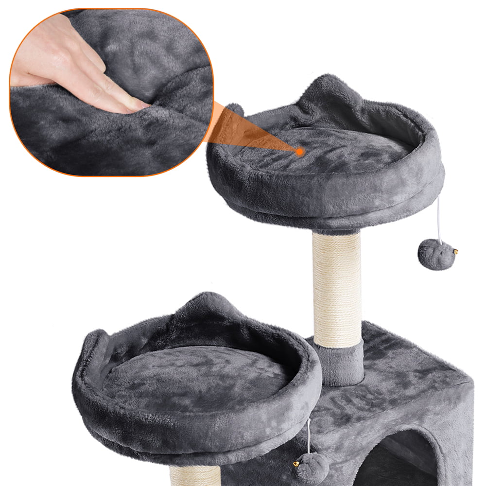 SMILE MART 62.2" Double Condo Cat Tree and Scratching Post Tower, Dark Gray