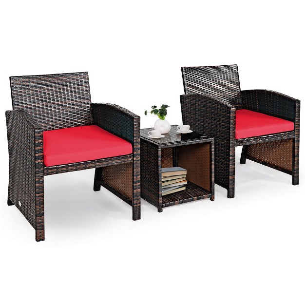 Costway 3pcs Patio Rattan Wicker Furniture Cushion Sofa Coffee Table