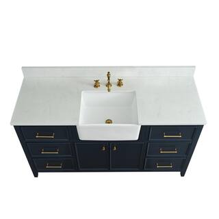 SUDIO Casey 60 in. W x 22 in. D Bath Vanity in Indigo Blue with Engineered Stone Vanity Top in Ariston White with White Basin Casey-60IB-S