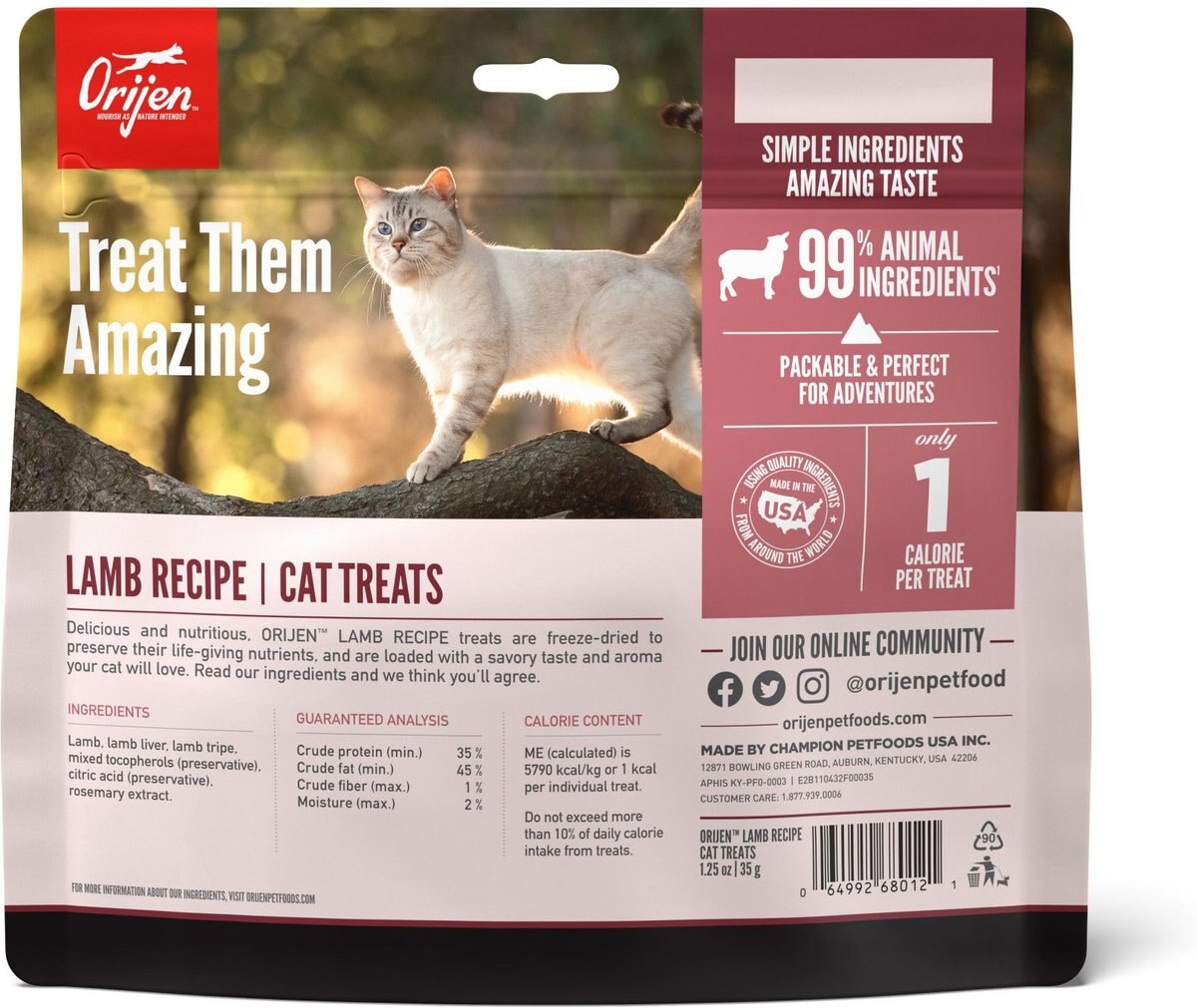 ORIJEN Grass-Fed Lamb Formula Grain-Free Freeze-Dried Cat Treats