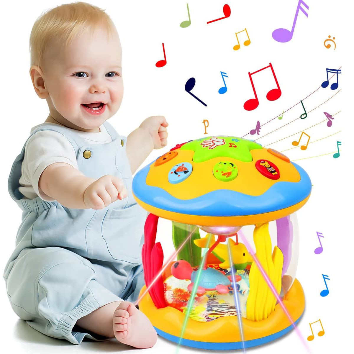 Zmoon Baby Toys 6-12 Months，Educational Learning Toys Rotating Projector Drum with Melodies ， Musical Light up Toys for Toddlers 1 2 3 Year Old Boys Girls