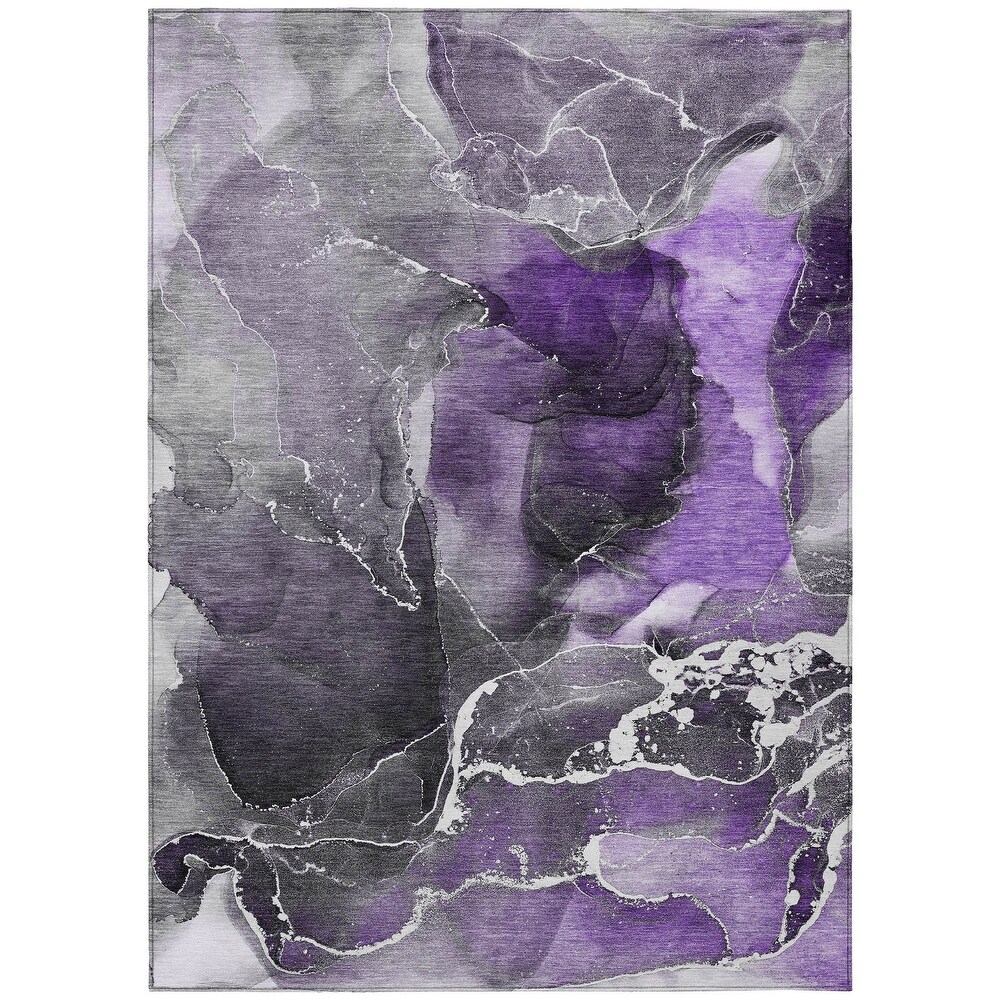 Machine Washable Indoor/ Outdoor Chantille Abstract Purple Rug